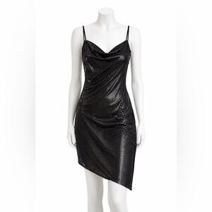 Trina Turk Black Metallic Cowl Neck Asymmetrical Cocktail Dress NWT M